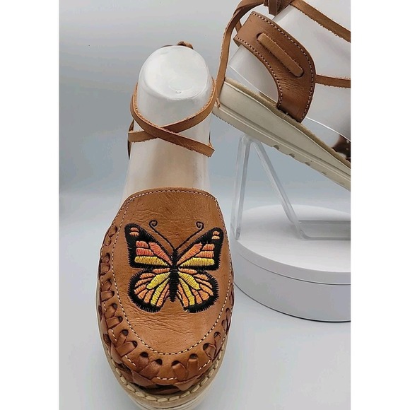 Sandals Women's Huarache Artesanías- Butterfly Embroidery Sandals Size 6 - NEW - Picture 3 of 16